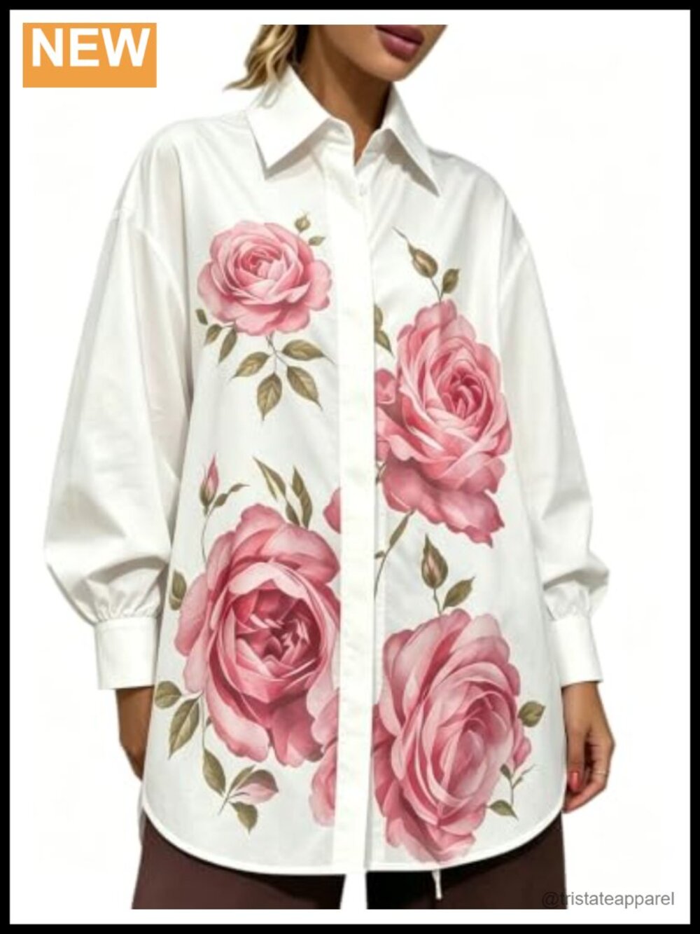 Women's Oversized Floral Button Down Long Sleeve Blouse Tunic